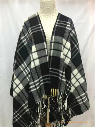 100%Acrylic Ladies Winter Ruana Over Sized Woven Poncho /Ruana/Warp/Cape