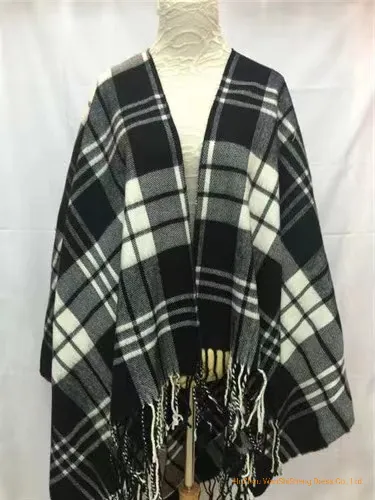 100%Acrylic Ladies Winter Ruana Over Sized Woven Poncho/Ruana/Warp/Cape