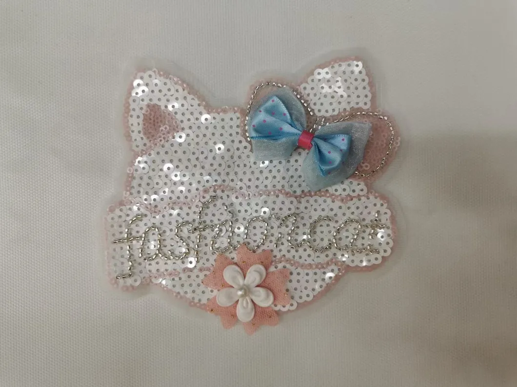 2021 Latest Garment Accessory Fashion Lovely Hallow-Kitty Beaded Sequin Cat Applique Patch for Garment