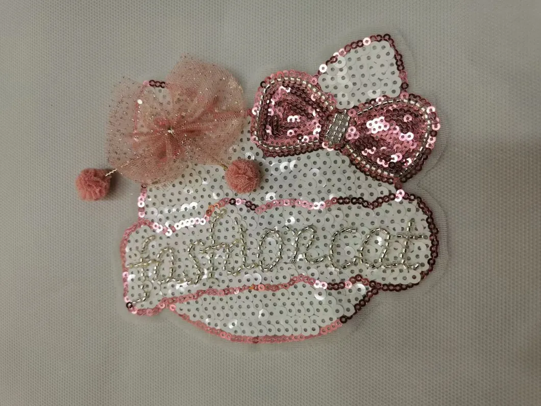 2021 Latest Garment Accessory Fashion Lovely Hallow-Kitty Beaded Sequin Cat Applique Patch for Garment