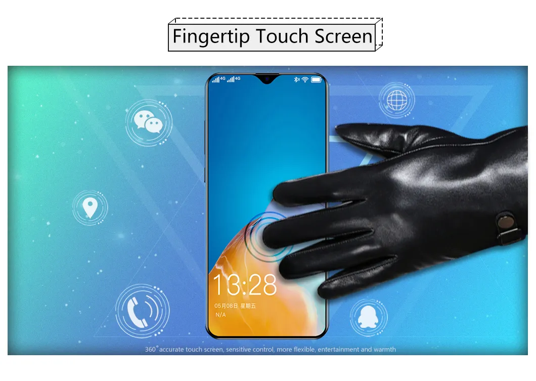 5510 Men Women Warm PU Leather Outdoor Bicycling Touch Screen Gloves