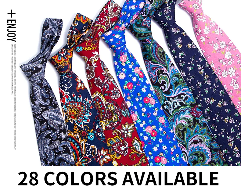 7.5cm Printed Paisley Floral Cotton Ties Fashion Designer Colorful Neckties Cravat for Men Wedding