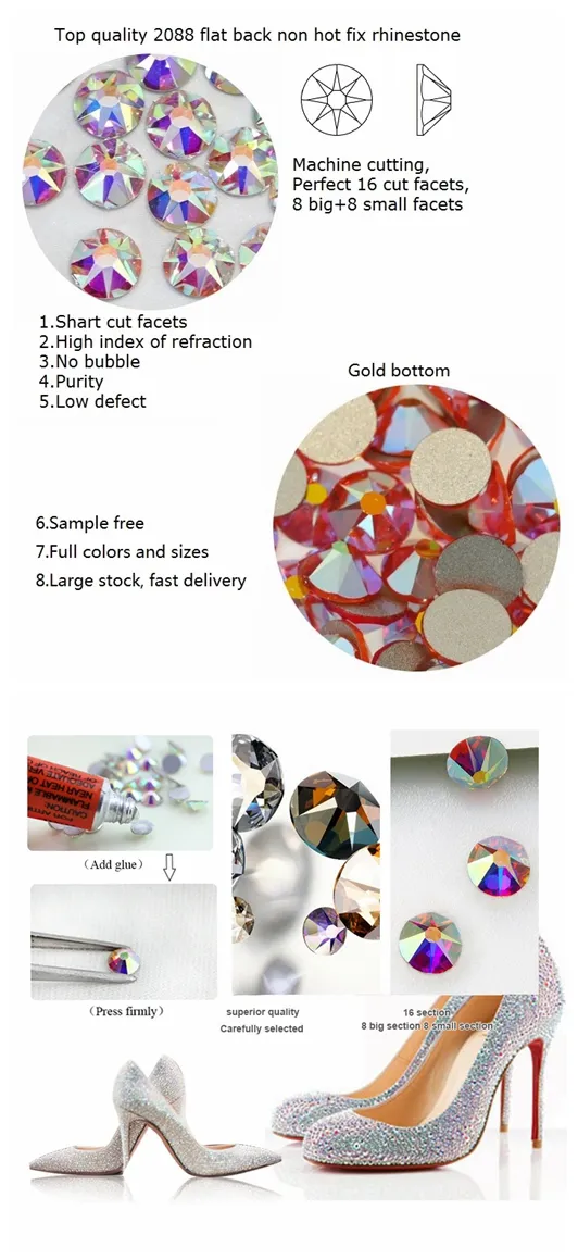 8 Big + 8 Small Cut Facets Nail Rhinestone Crystal Clear /Crystal Ab Flatback Non Hotfix Rhinestones Decoration Crystal Stones