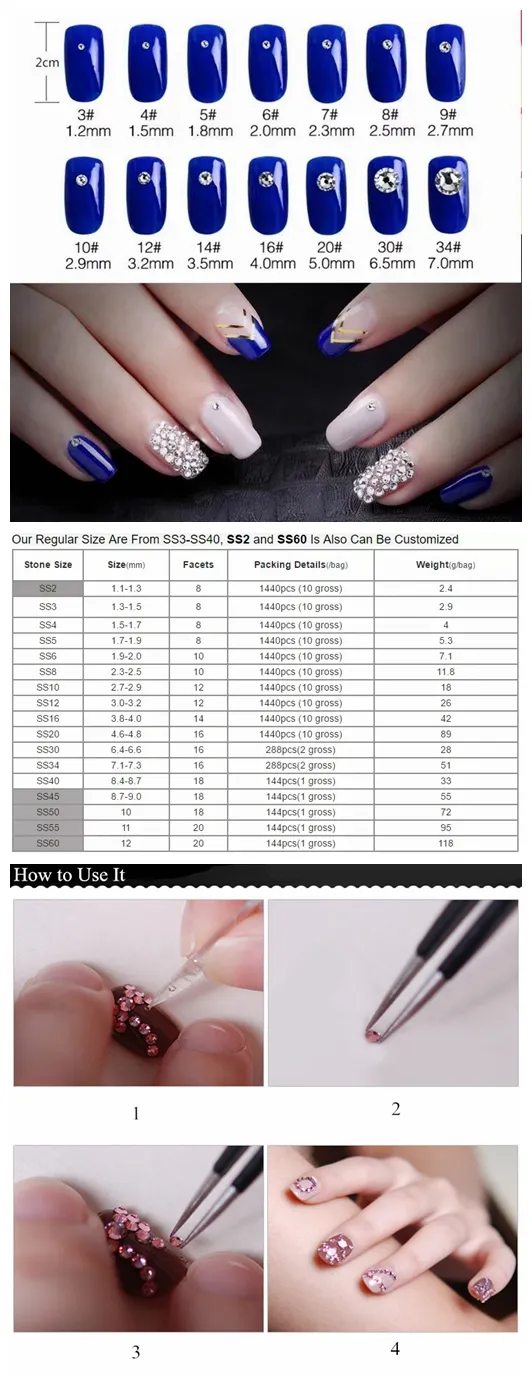 8 Big + 8 Small Cut Facets Nail Rhinestone Crystal Clear /Crystal Ab Flatback Non Hotfix Rhinestones Decoration Crystal Stones