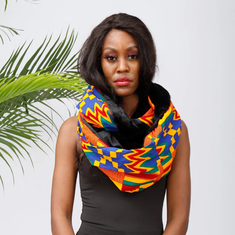 African Print Neck Warmers with Fleece Fashion Winter Warm Scarf for Women
