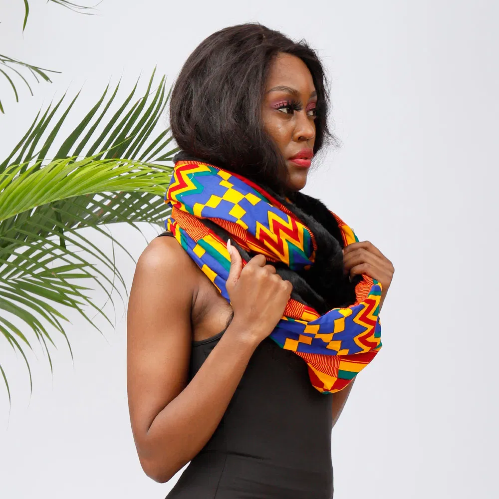 African Print Neck Warmers with Fleece Fashion Winter Warm Scarf for Women