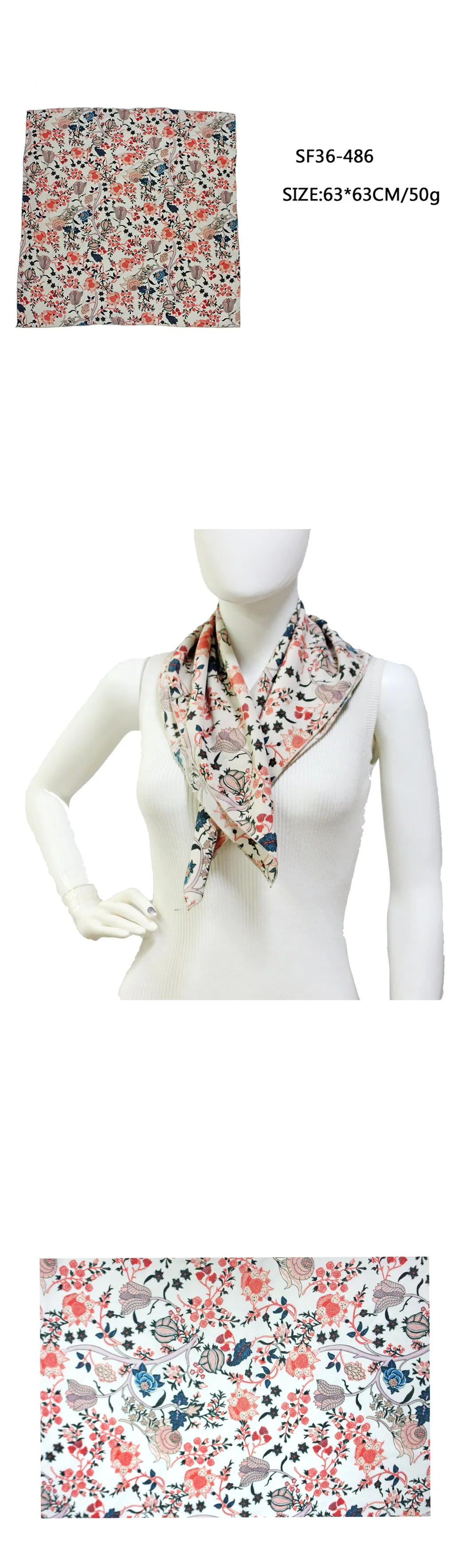 Autumn Flower Pattern Classic Chic Decoration Silk Scarf Hairband Square Towel Bandana of Silk-Screen