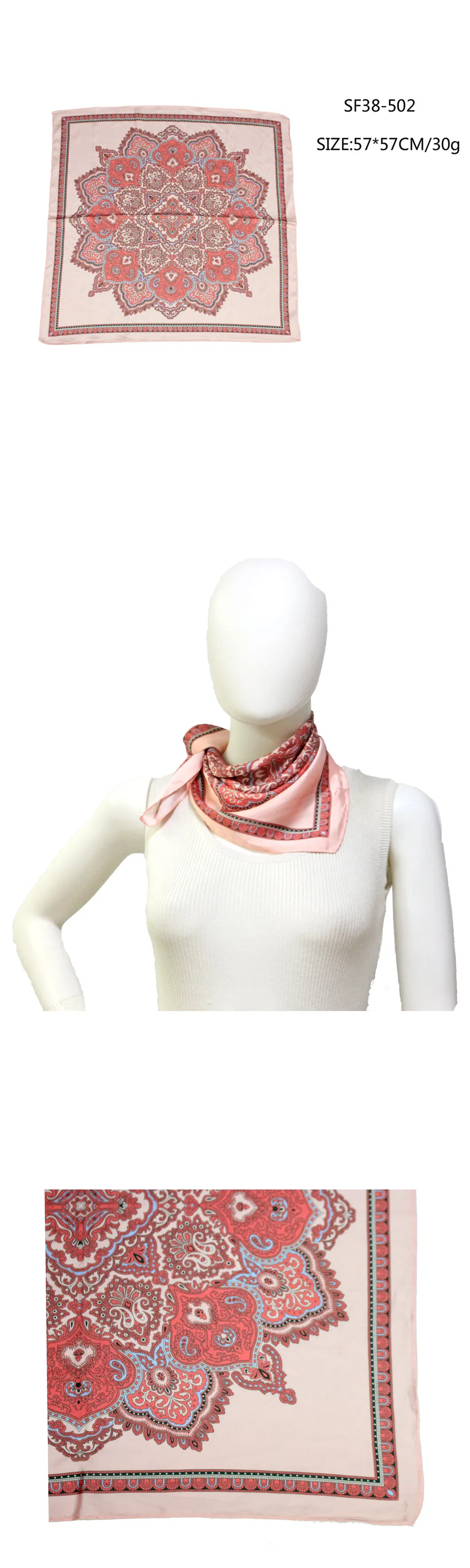 Autumn Flower Pattern Classic Chic Decoration Silk Scarf Hairband Square Towel Bandana of Silk-Screen