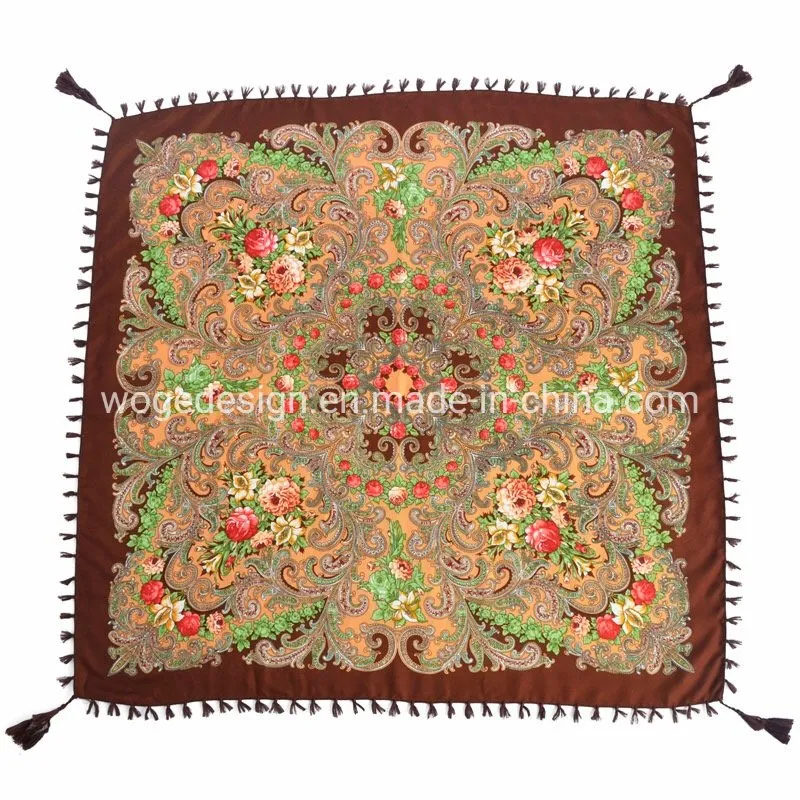 Best Supplier Russian Style Bulk Buy Dressing Wrap Shawl Scarfs Echarpe Floral Print Women Cotton Square Slavic Scarf