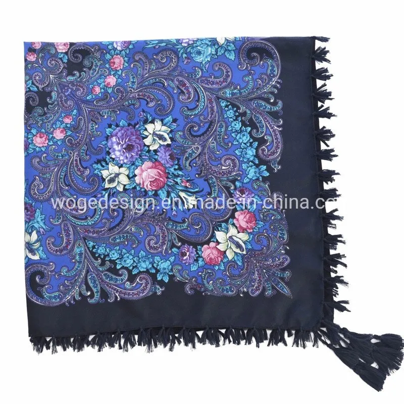 Best Supplier Russian Style Bulk Buy Dressing Wrap Shawl Scarfs Echarpe Floral Print Women Cotton Square Slavic Scarf