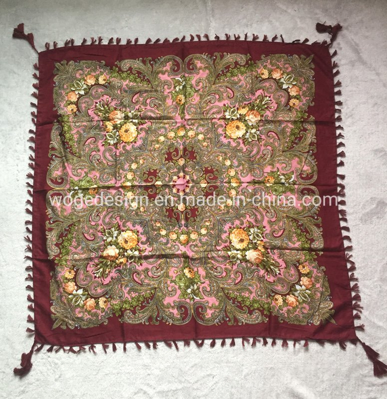 Best Supplier Russian Style Bulk Buy Dressing Wrap Shawl Scarfs Echarpe Floral Print Women Cotton Square Slavic Scarf