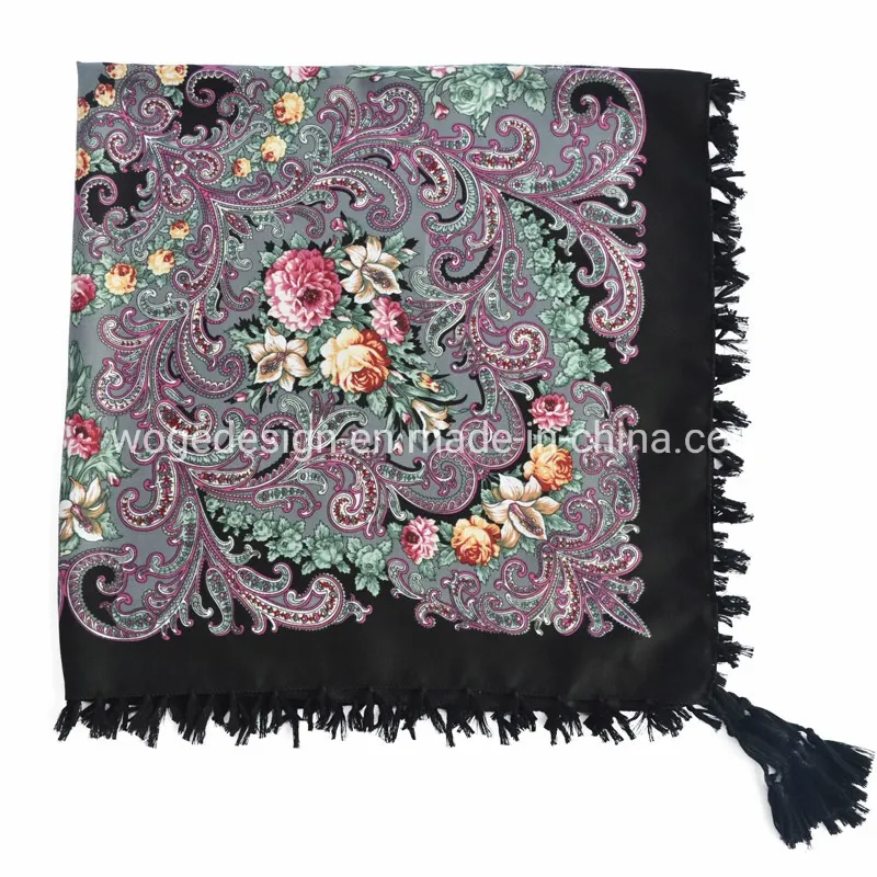 Best Supplier Russian Style Bulk Buy Dressing Wrap Shawl Scarfs Echarpe Floral Print Women Cotton Square Slavic Scarf