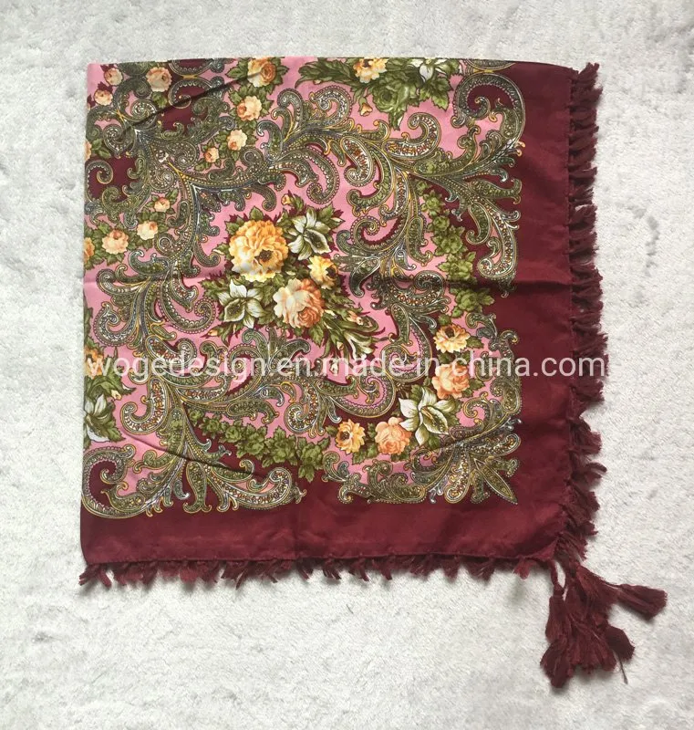 Best Supplier Russian Style Bulk Buy Dressing Wrap Shawl Scarfs Echarpe Floral Print Women Cotton Square Slavic Scarf