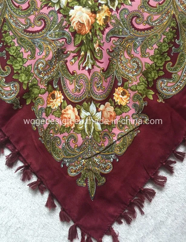 Best Supplier Russian Style Bulk Buy Dressing Wrap Shawl Scarfs Echarpe Floral Print Women Cotton Square Slavic Scarf