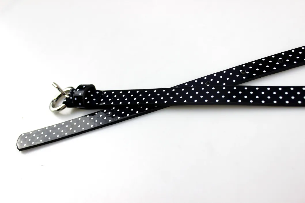 Black PU Waist Belts with White Polka DOT Print