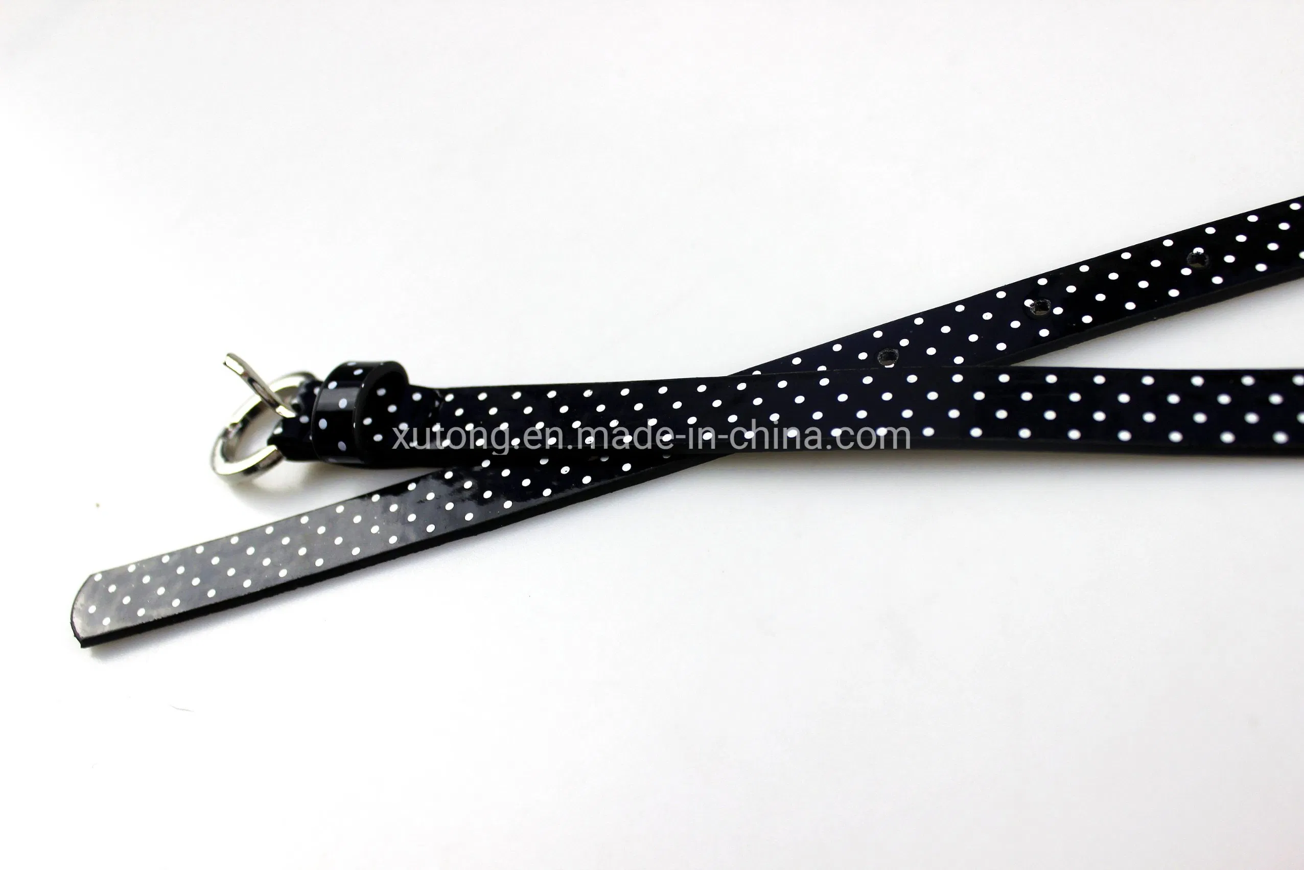 Black PU Waist Belts with White Polka DOT Print