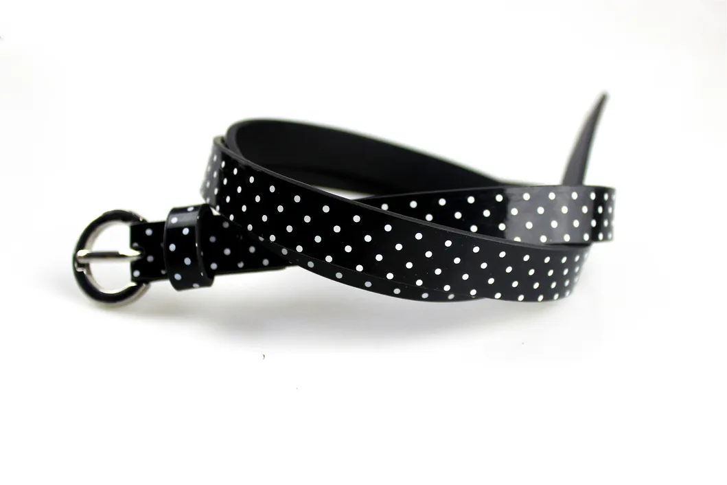 Black PU Waist Belts with White Polka DOT Print