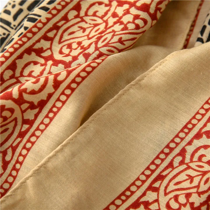 Bohemia Ethnic Artsy Scarf Boho Geometry Contrast Color Elegant Shawl Long Tassels Warm Hijab Twill Cotton Flora Printing Scarf for Spring and Autumn
