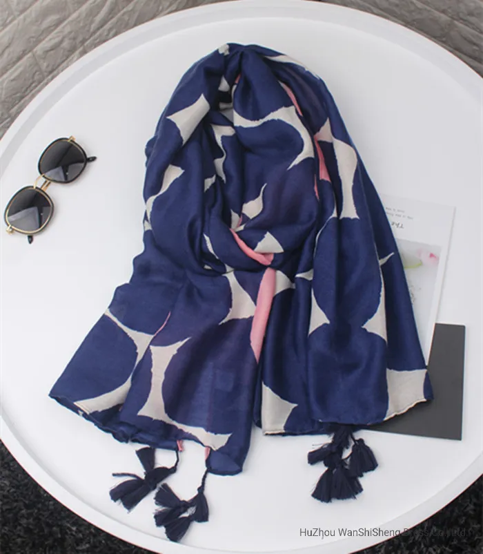 Boho Tassel Vacation Bohemia Muffler Polyester Voile Summer Wrap Flora Striped Print Lady Fashion Scarf