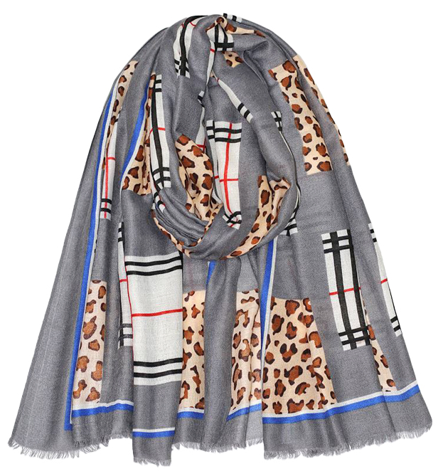 Checks & Leopard Printed Wholesale Distributor Women Spring Beach Scarves Fashion Design Lady Elegant Luxury Head Wrap Long Scarf for Ladies Accessories