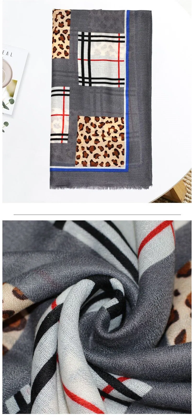 Checks & Leopard Printed Wholesale Distributor Women Spring Beach Scarves Fashion Design Lady Elegant Luxury Head Wrap Long Scarf for Ladies Accessories