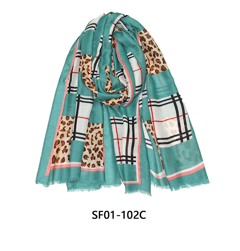 Checks & Leopard Printed Wholesale Distributor Women Spring Beach Scarves Fashion Design Lady Elegant Luxury Head Wrap Long Scarf for Ladies Accessories