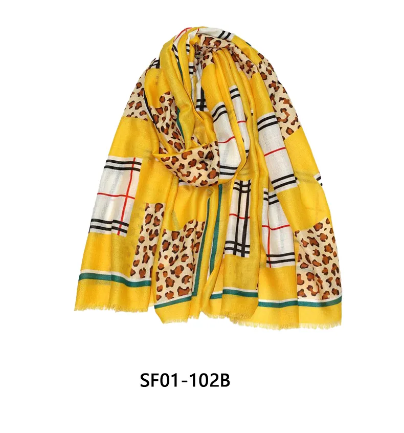 Checks & Leopard Printed Wholesale Distributor Women Spring Beach Scarves Fashion Design Lady Elegant Luxury Head Wrap Long Scarf for Ladies Accessories