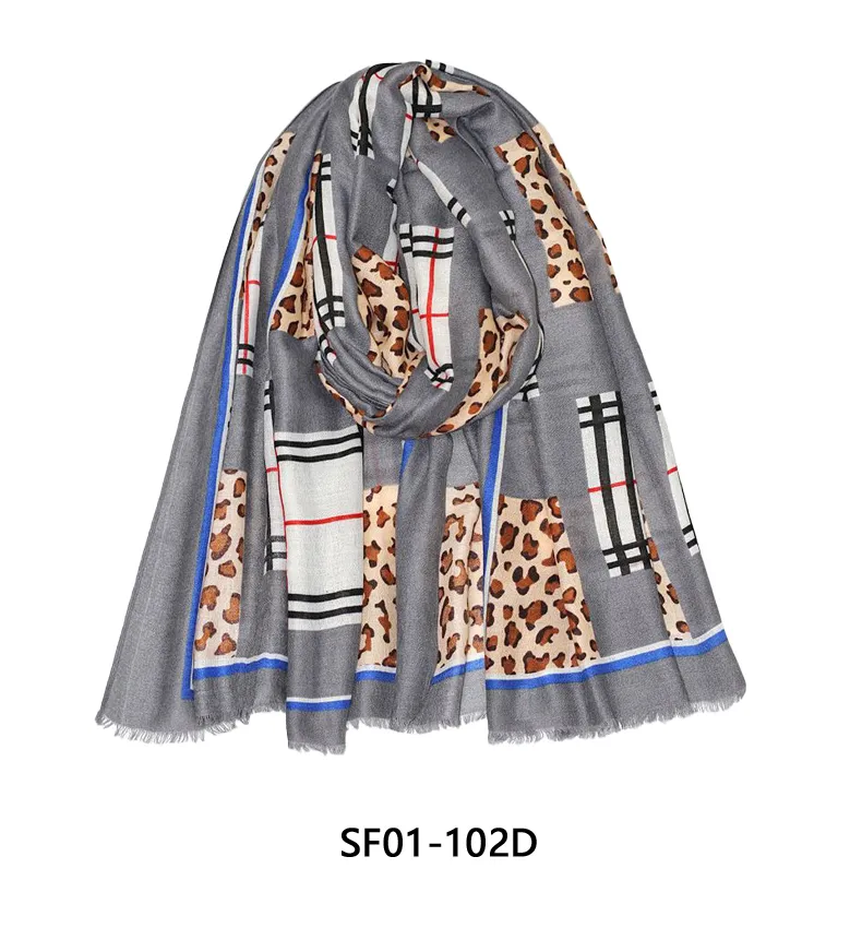 Checks & Leopard Printed Wholesale Distributor Women Spring Beach Scarves Fashion Design Lady Elegant Luxury Head Wrap Long Scarf for Ladies Accessories