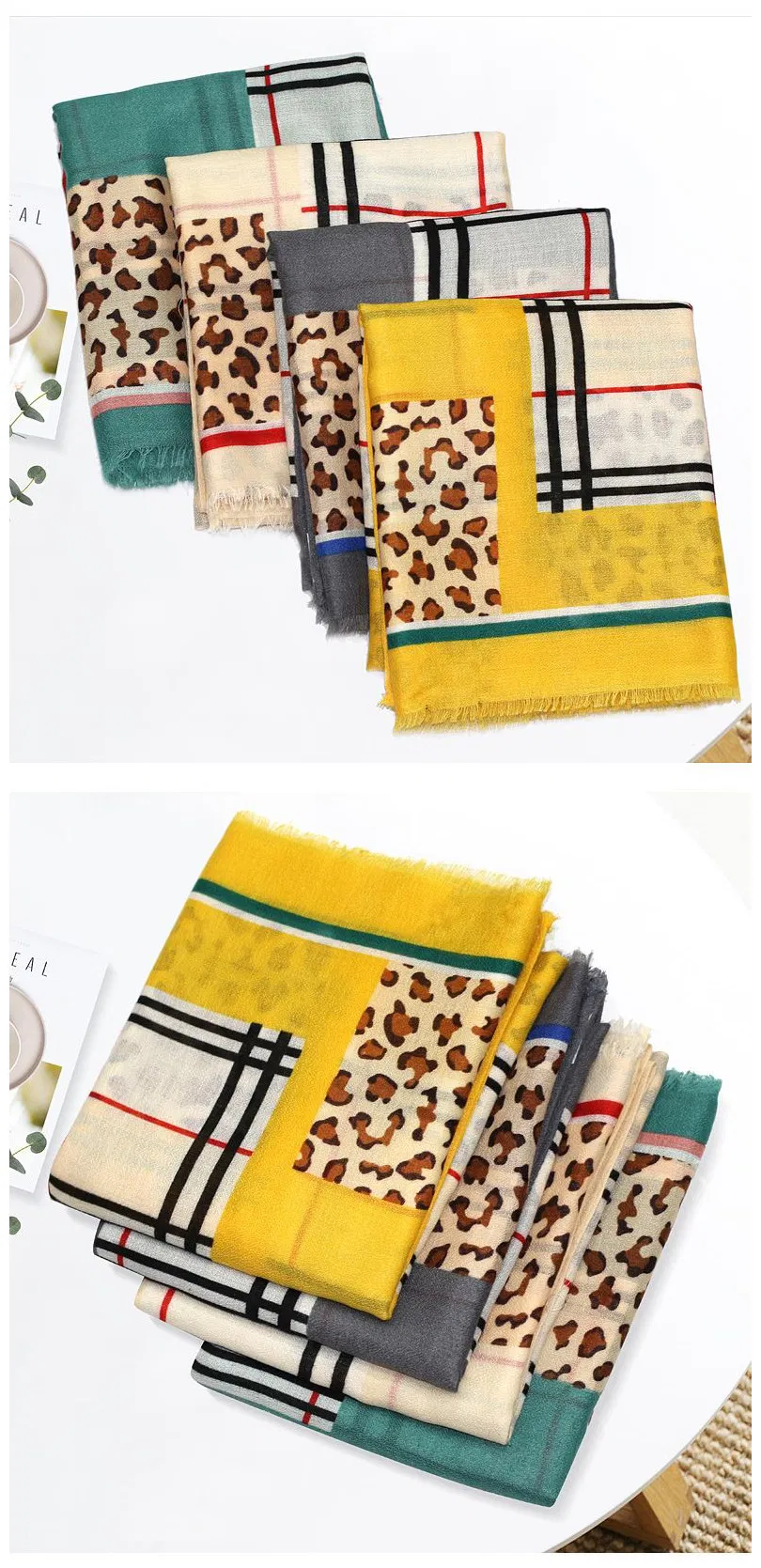 Checks & Leopard Printed Wholesale Distributor Women Spring Beach Scarves Fashion Design Lady Elegant Luxury Head Wrap Long Scarf for Ladies Accessories