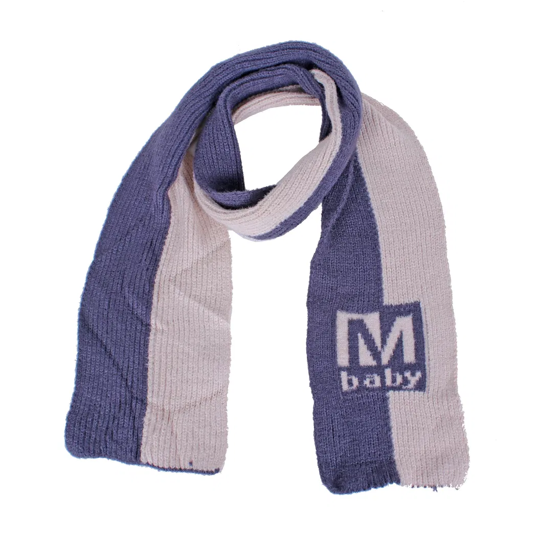 Children′s Contrast Color Pink Grey Jacquard Logo Kntting Set Hat and Stole Scarf for Kids
