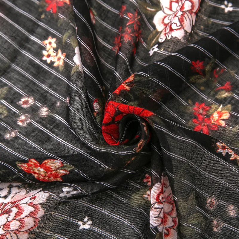 Customized Design Ladies Fashion Elegant Strips Flora Shawl Scarves Women Muffler Headband Wrap Hijab Stole Scarf for Spring