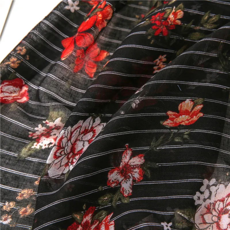 Customized Design Ladies Fashion Elegant Strips Flora Shawl Scarves Women Muffler Headband Wrap Hijab Stole Scarf for Spring