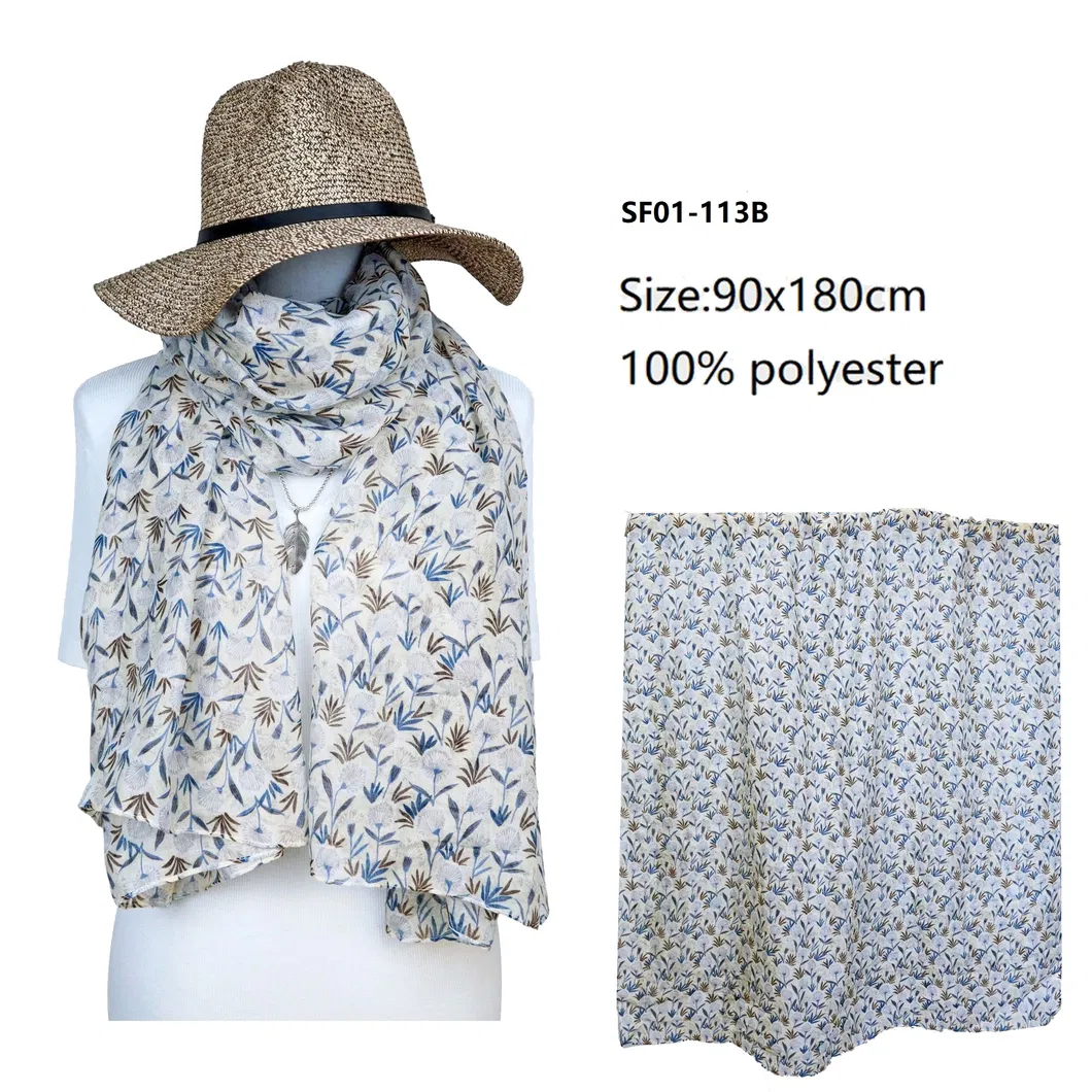 Customized Ladies New Fashion Design Beach Printing Shawl Scarves Summer Muffler Headband Foulard Wrap Hijab Scarf for Women with Lace Edge