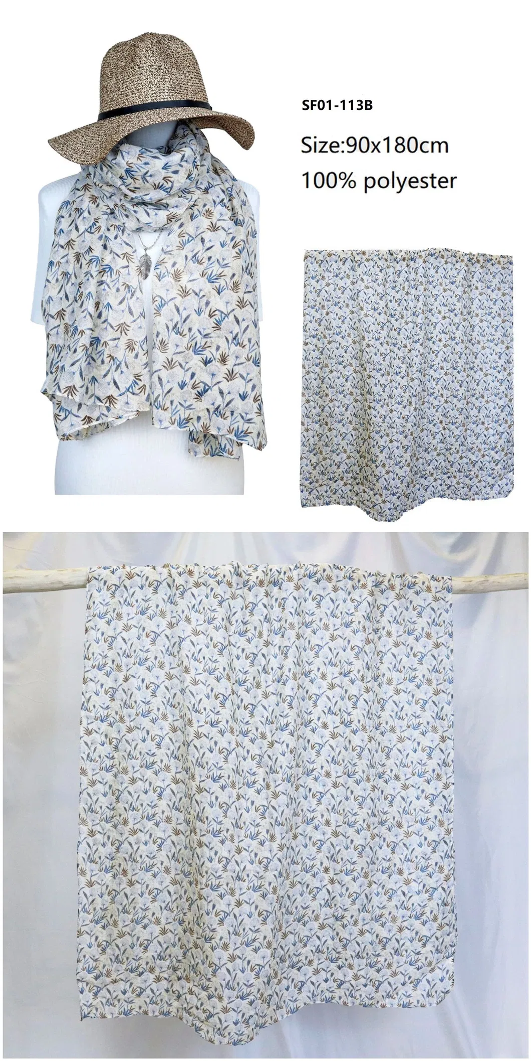 Customized Ladies New Fashion Design Beach Printing Shawl Scarves Summer Muffler Headband Foulard Wrap Hijab Scarf for Women with Lace Edge