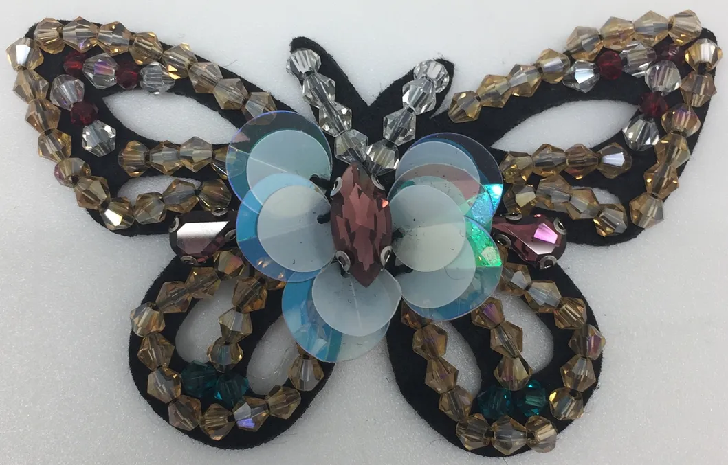 Embroidery Butterfly Patch with Beads and Crystal Diamond for Garment and Bag Accessories