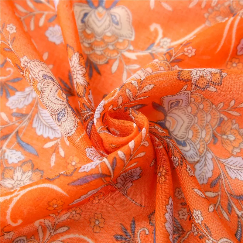 Ethnic Print Tassel Vacation Ployester Scarf Summer Flora Printing Wrap Female Rectangular Soft Lightweight Shawl