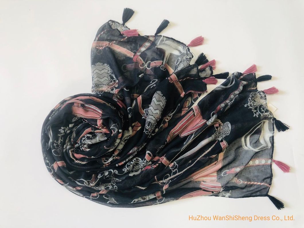 Factory Price OEM Women Fashion Spring Summer Shawl Chain Print Long Muffler Tassels Wrap Foulard Femme Scarf