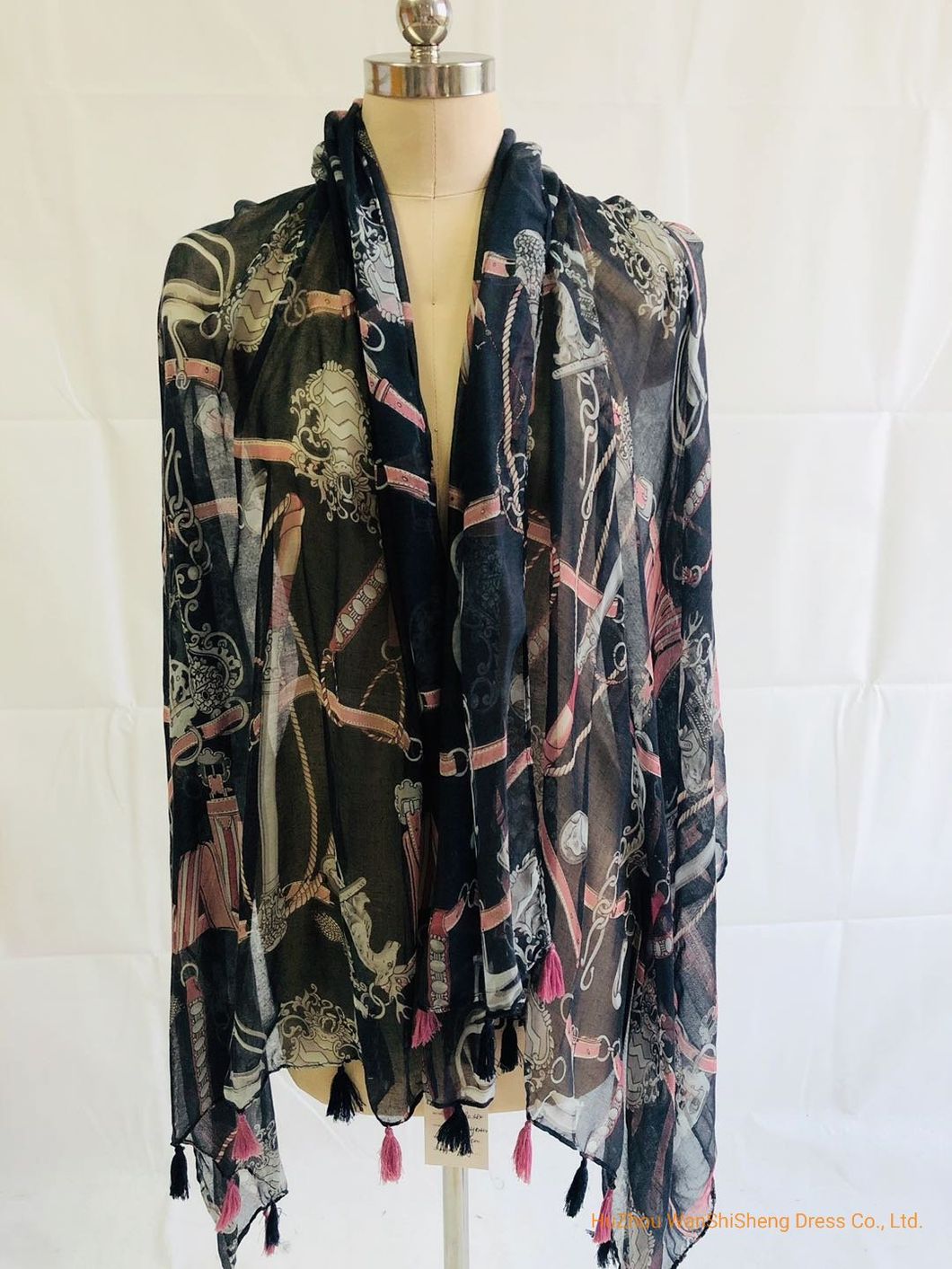 Factory Price OEM Women Fashion Spring Summer Shawl Chain Print Long Muffler Tassels Wrap Foulard Femme Scarf