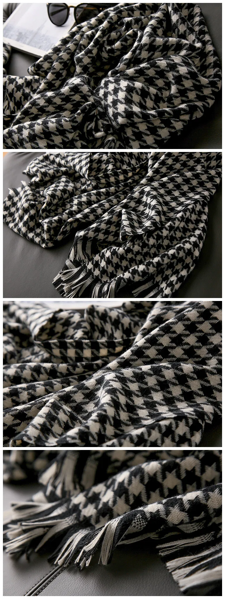 Female Autumn Winter Faux Wool Light Luxury Houndstooth Style Women Swallow Gird Stylish Classical Temperament Scarf for Lady
