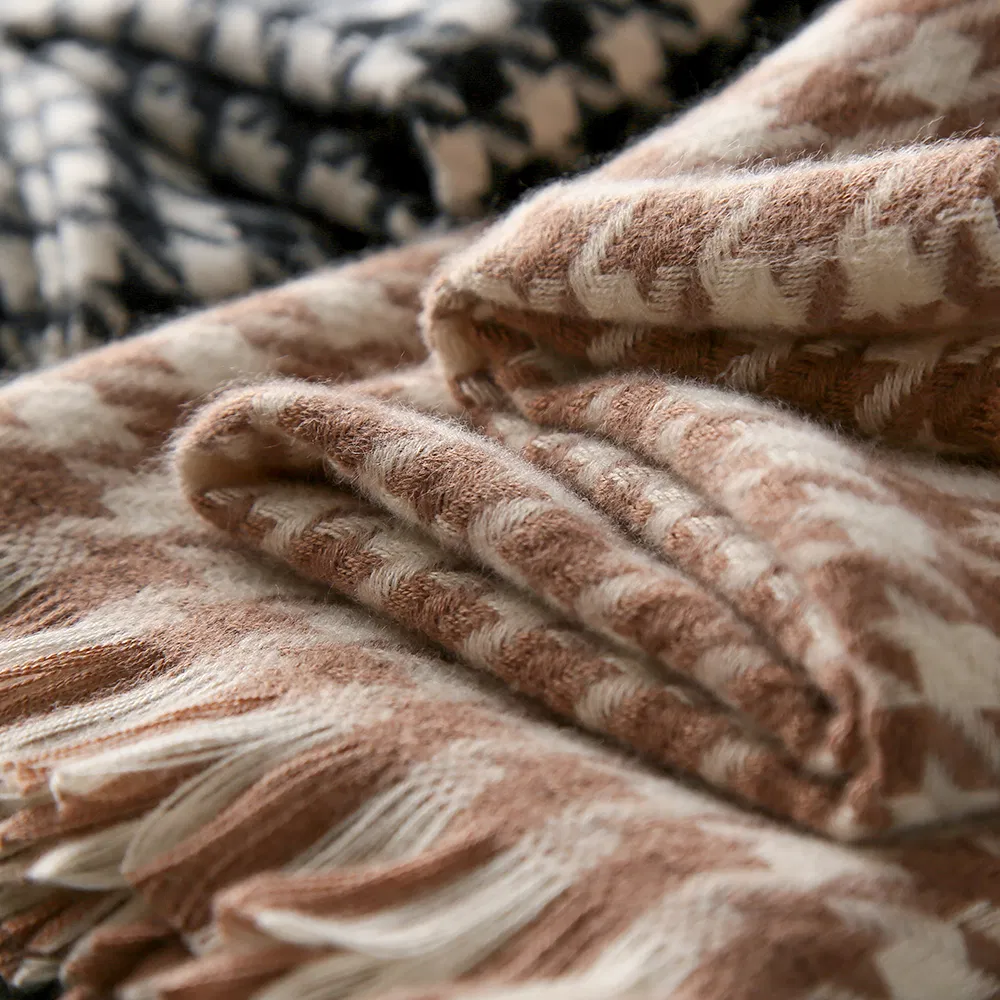 Female Autumn Winter Faux Wool Light Luxury Houndstooth Style Women Swallow Gird Stylish Classical Temperament Scarf for Lady