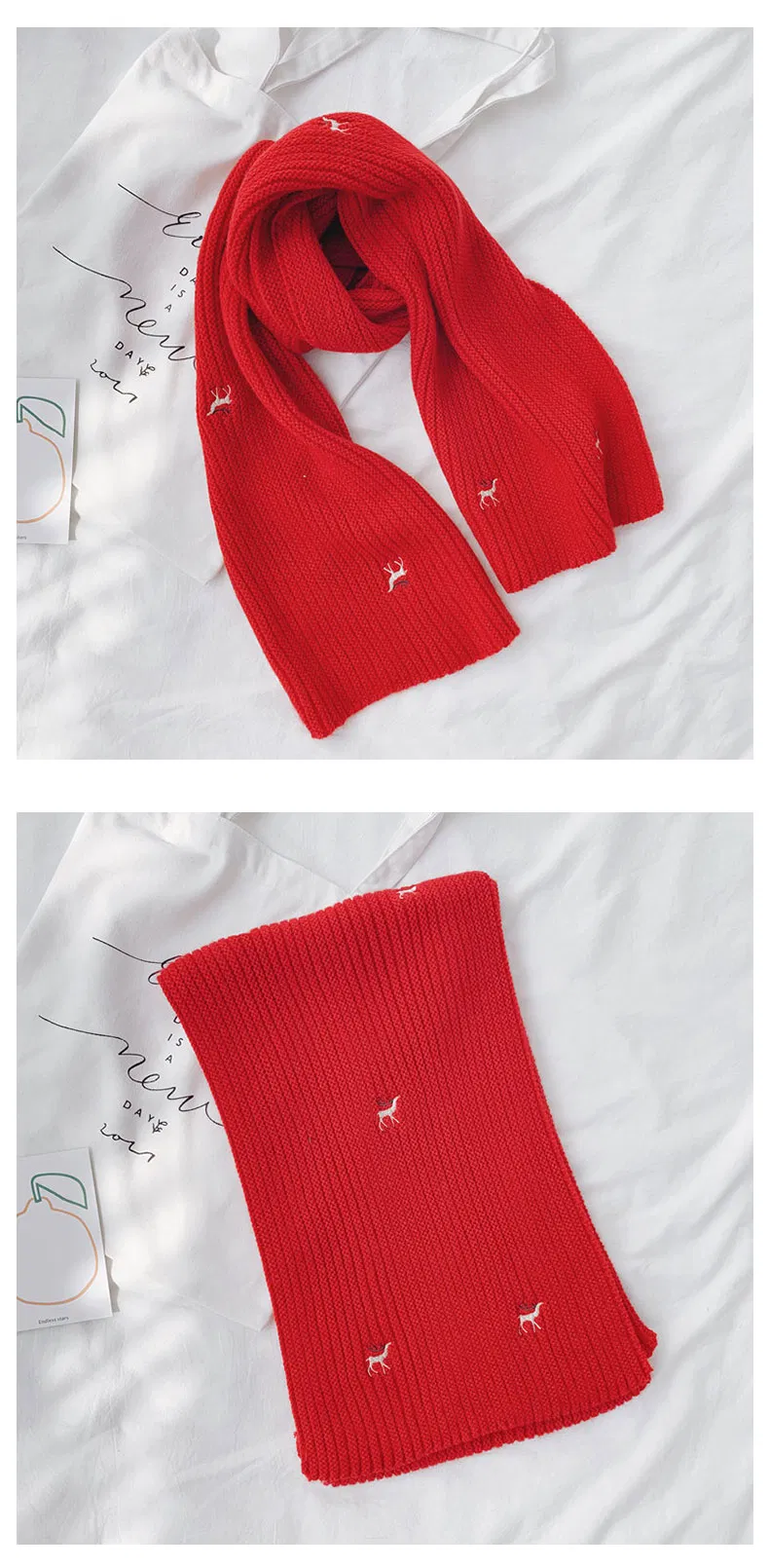 Girls Hot Item Fashion Knitting Scarves Ladies Shawl All Match Kids Children Nice Accessories Scarf for Student with Embroidery Deers