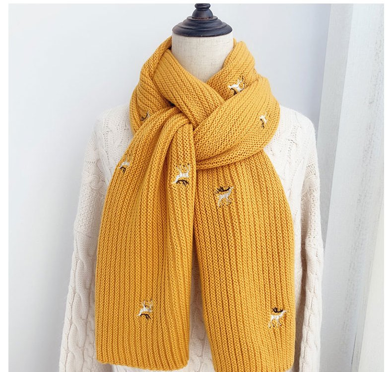 Girls Hot Item Fashion Knitting Scarves Ladies Shawl All Match Kids Children Nice Accessories Scarf for Student with Embroidery Deers