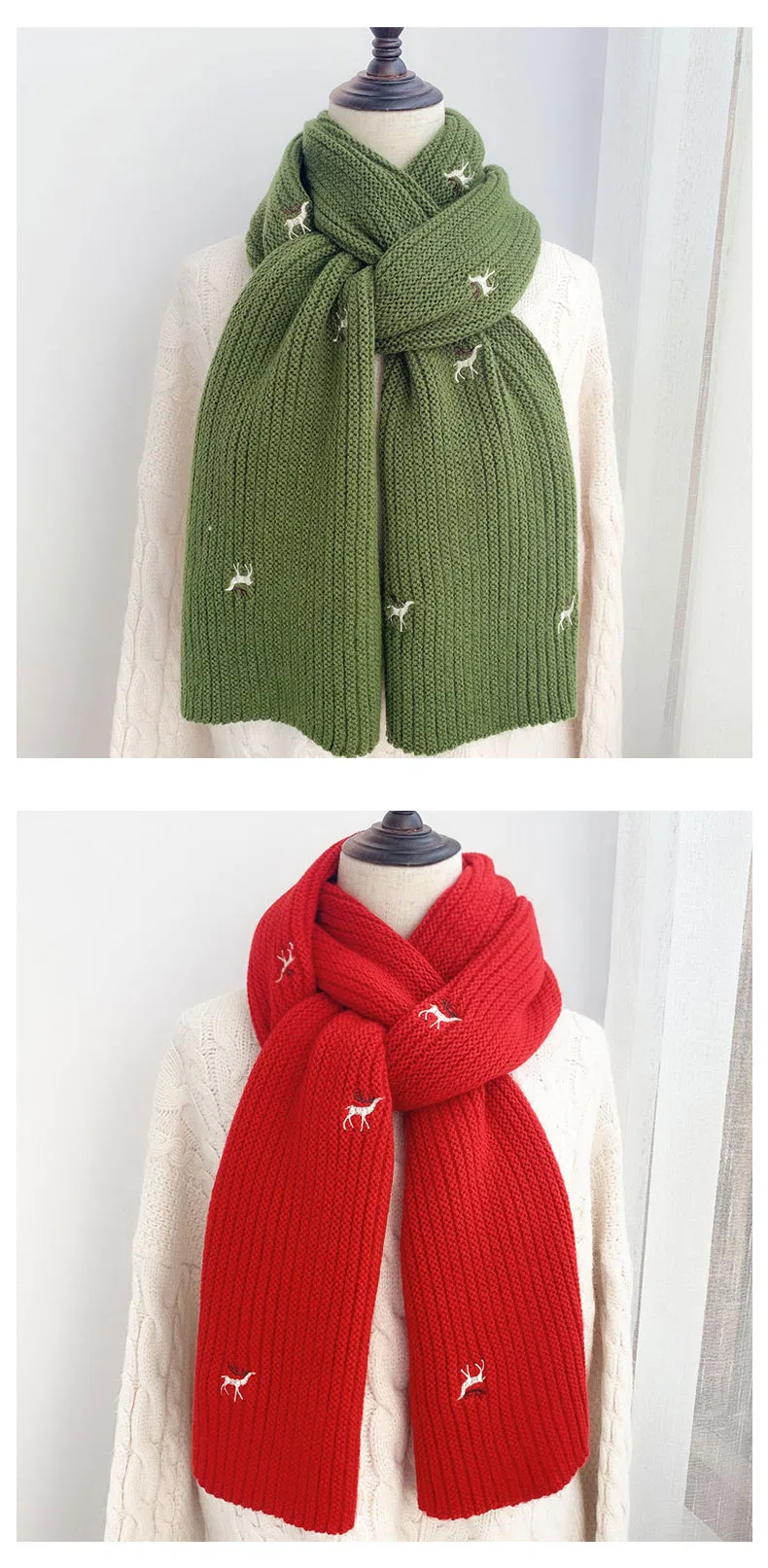 Girls Hot Item Fashion Knitting Scarves Ladies Shawl All Match Kids Children Nice Accessories Scarf for Student with Embroidery Deers