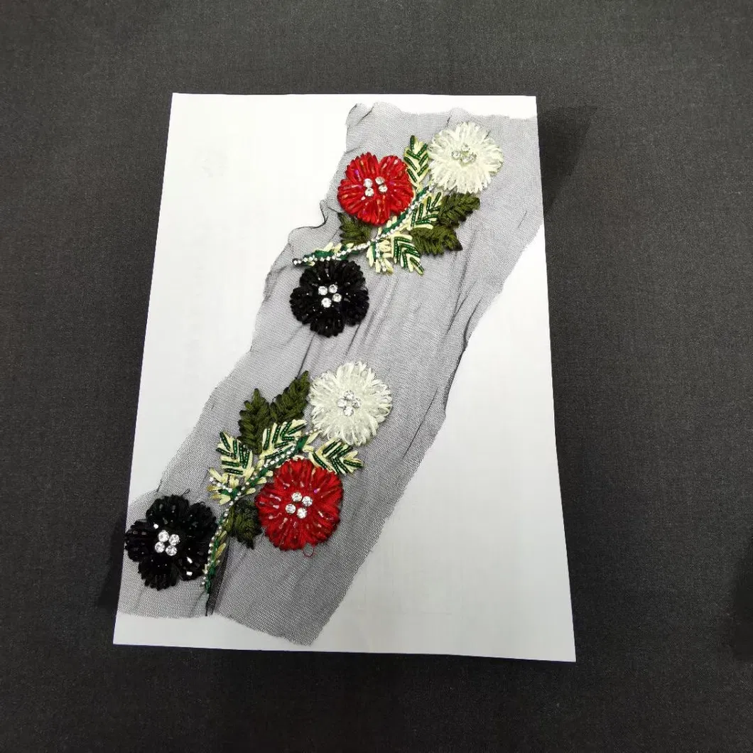 Handmade Large Big Size Lace Appliques and Patches 3D Flower Beaded Embroidery Patches with Crystal Rhinestone