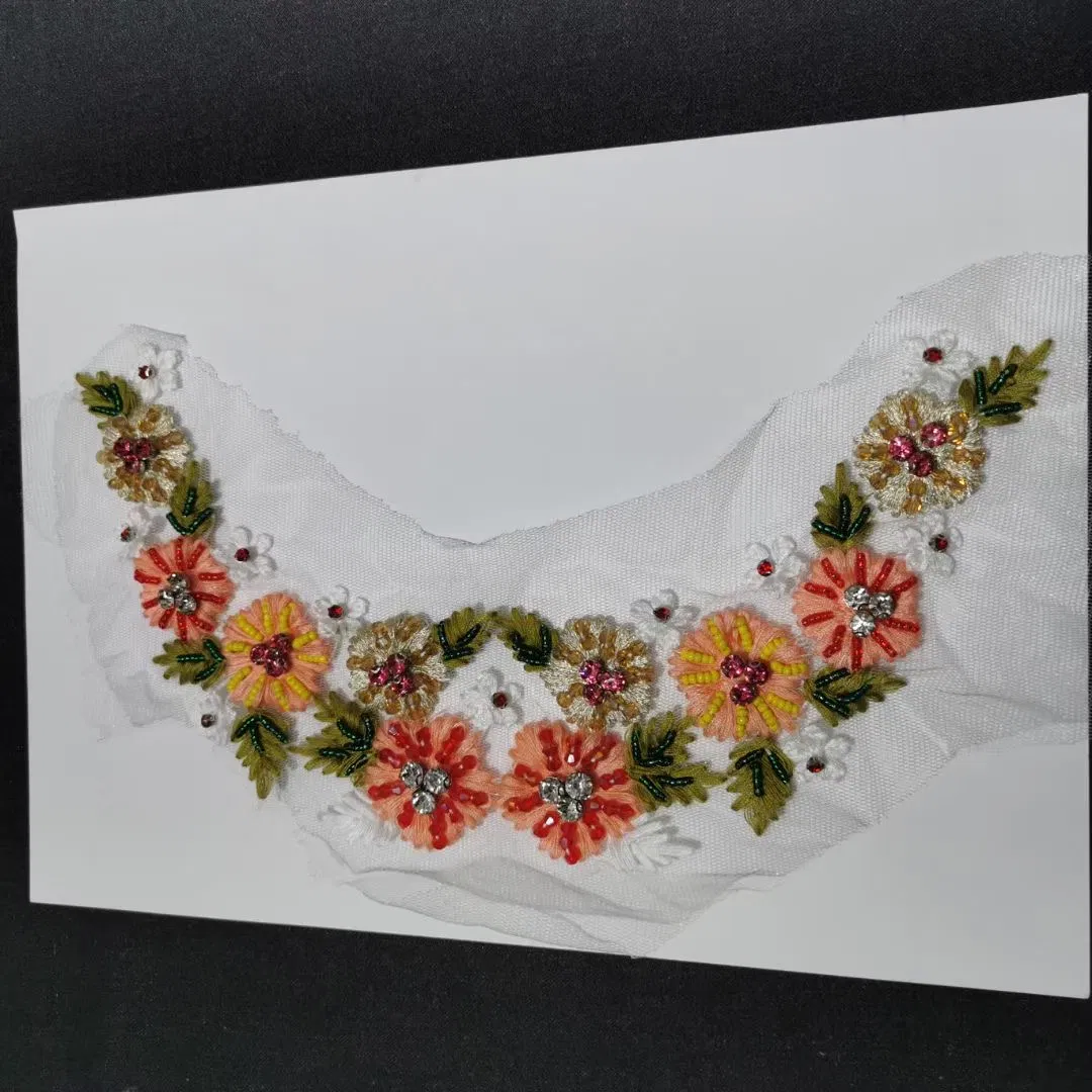 Handmade Large Big Size Lace Appliques and Patches 3D Flower Beaded Embroidery Patches with Crystal Rhinestone