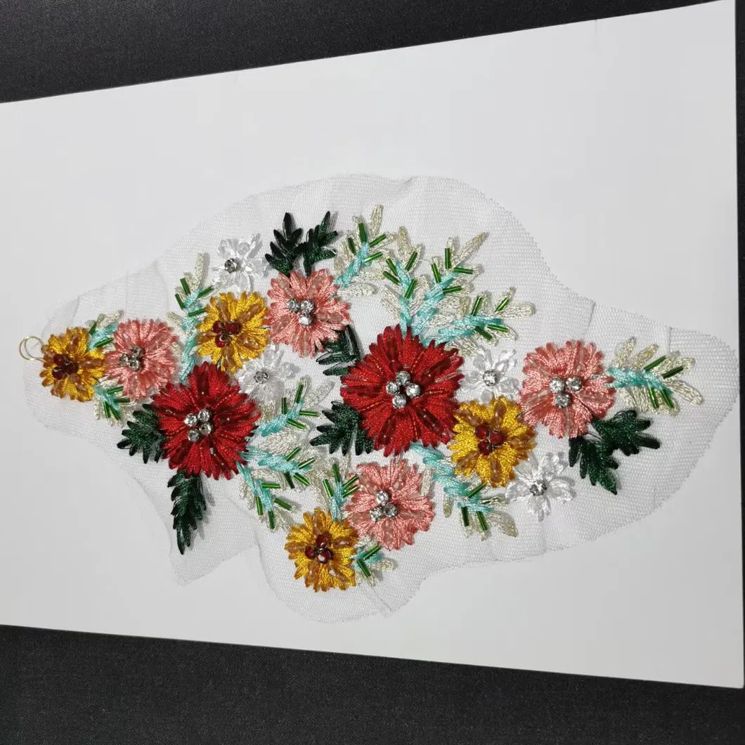 Handmade Large Big Size Lace Appliques and Patches 3D Flower Beaded Embroidery Patches with Crystal Rhinestone