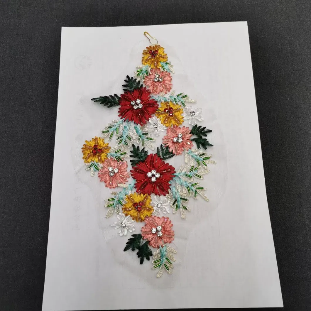 Handmade Large Big Size Lace Appliques and Patches 3D Flower Beaded Embroidery Patches with Crystal Rhinestone