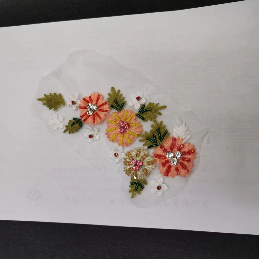 Handmade Large Big Size Lace Appliques and Patches 3D Flower Beaded Embroidery Patches with Crystal Rhinestone