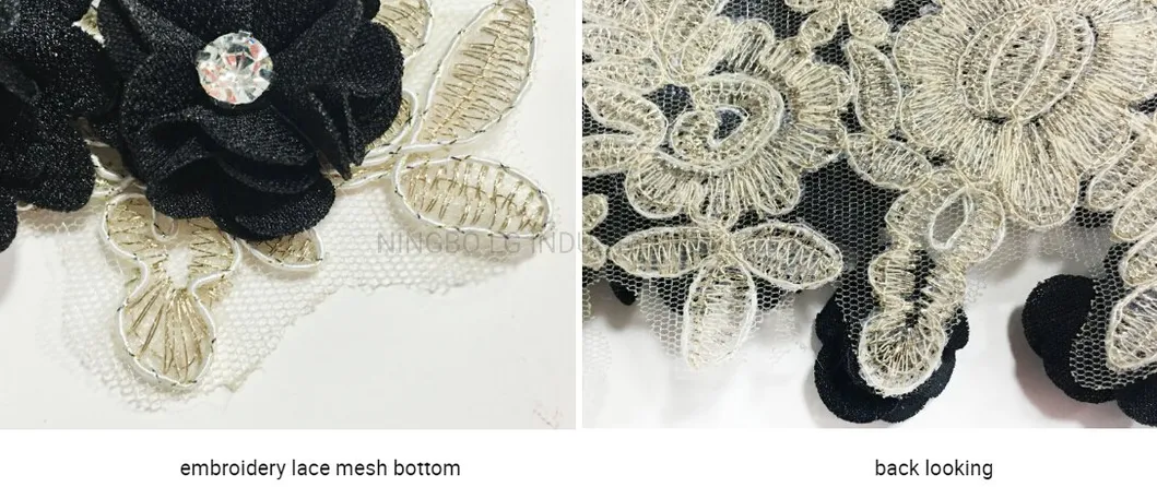 Handwork Tulle Lace Mesh Pink Flower Beaded Lace Applique for Evening Dress