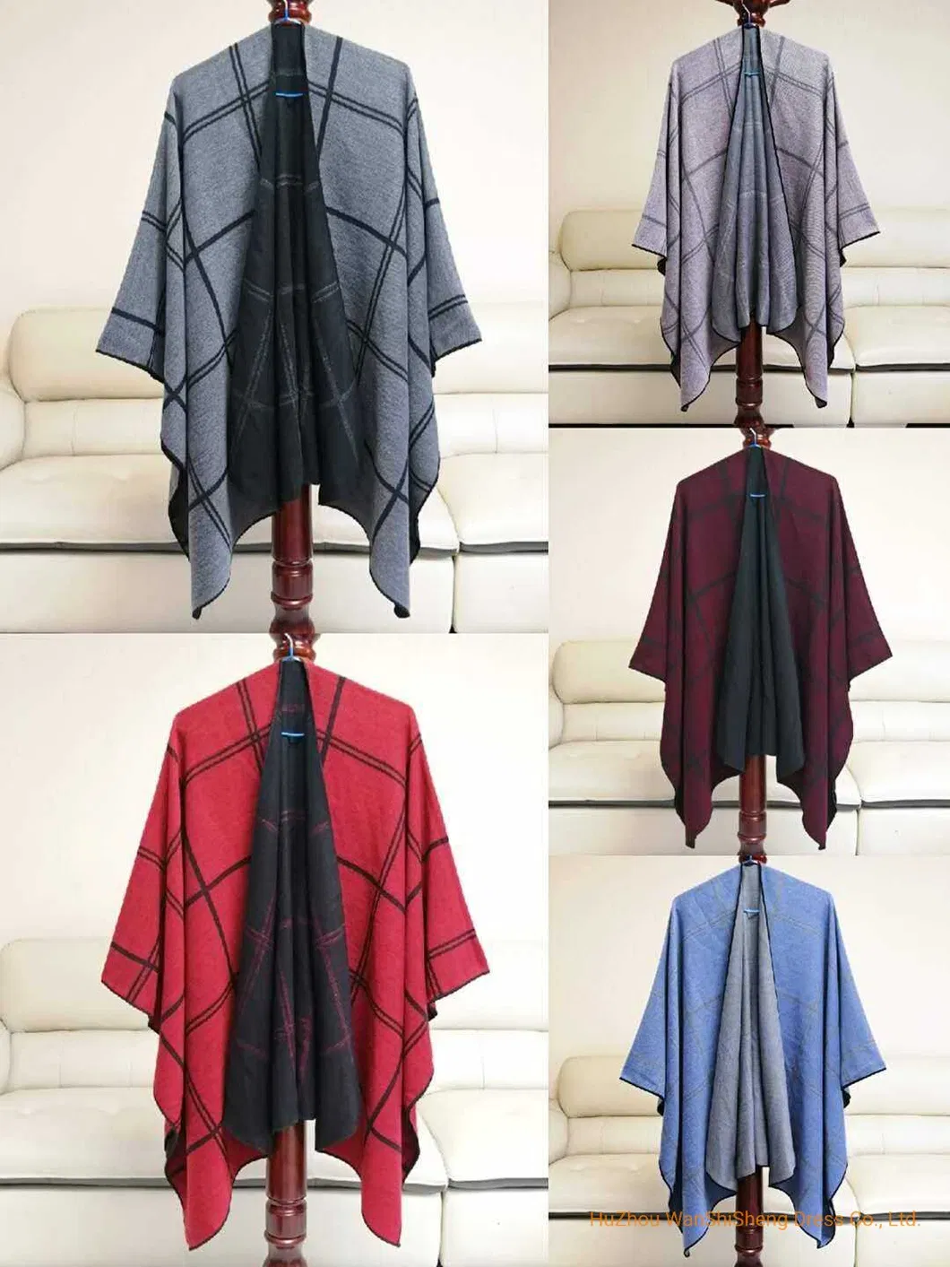 High-Quality Lady Winter Plaid Acrylicl Runa Fashion Women Warm Cloak Poncho/Ruana/Warp/Cape